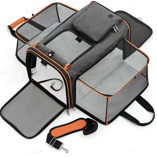 Gray Orange Foldable Portable Pet Carrier Bag - Large Capacity Travel Backpack for Cats and Small Dogs, Expandable Car Pet Bag, Handheld Pet Carrier for Outdoor Adventures