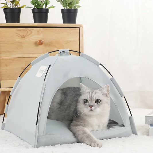 M Pewter Gray Foldable Breathable Summer Pet Tent with Cooling Mat - Portable Outdoor and Indoor Pet Shelter