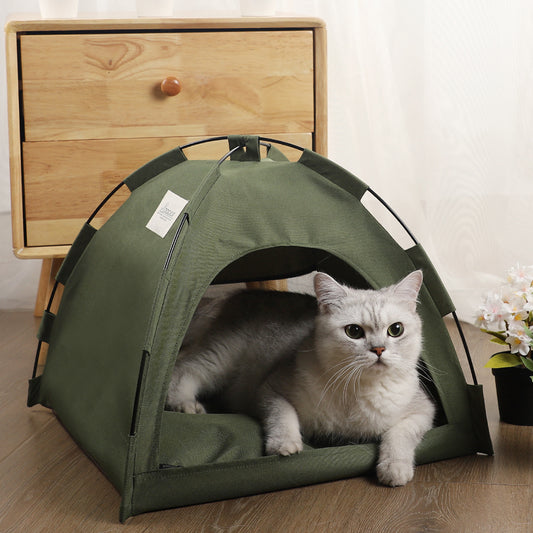 M Green Foldable Breathable Summer Pet Tent with Cooling Mat - Portable Outdoor and Indoor Pet Shelter