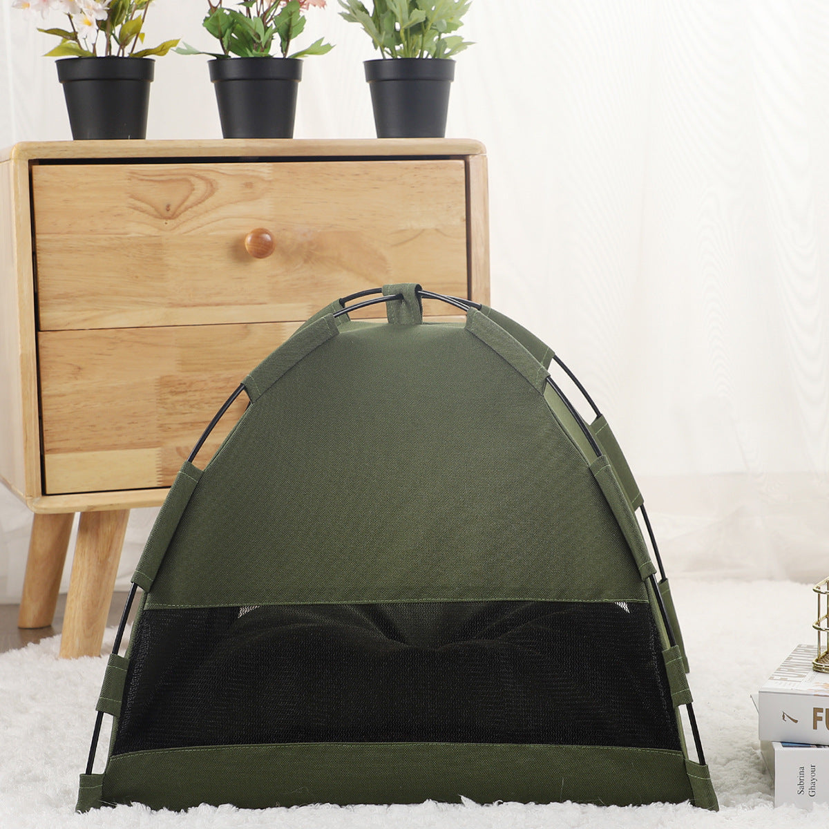 M Green Foldable Breathable Summer Pet Tent with Cooling Mat - Portable Outdoor and Indoor Pet Shelter